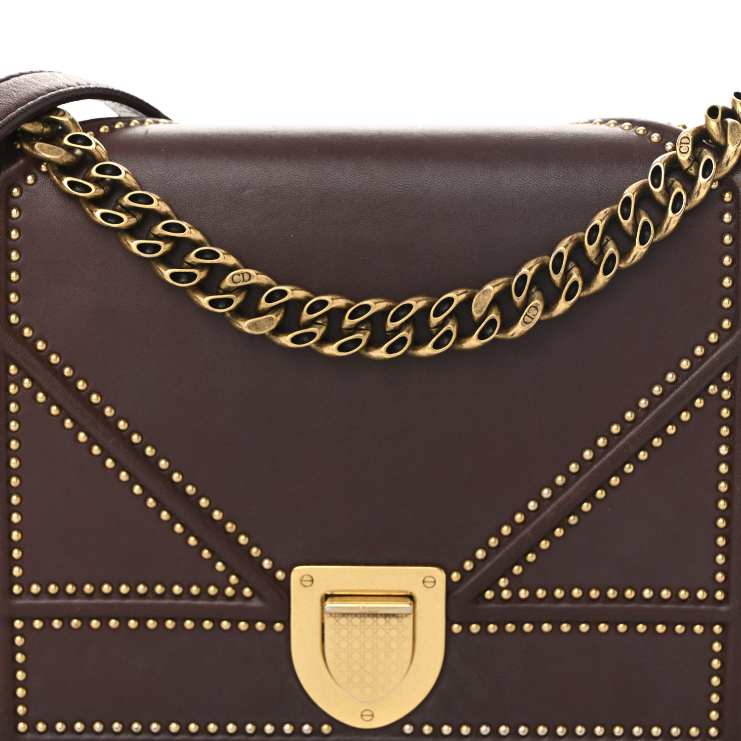 Christian Dior Lambskin Studded Medium Diorama Flap Bag Burgundy 16 of 23