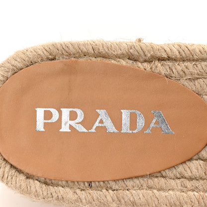 Prada Canvas Logo Espadrille Platform Sandals 38 Blue 8 of 10