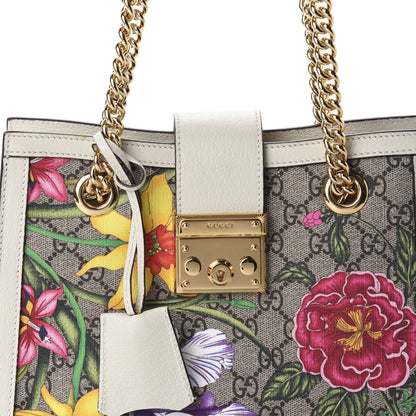 Gucci GG Supreme Monogram Flora Textured Calfskin Small Padlock Tote Beige Ebony Multicolor Mystic White 10 of 11