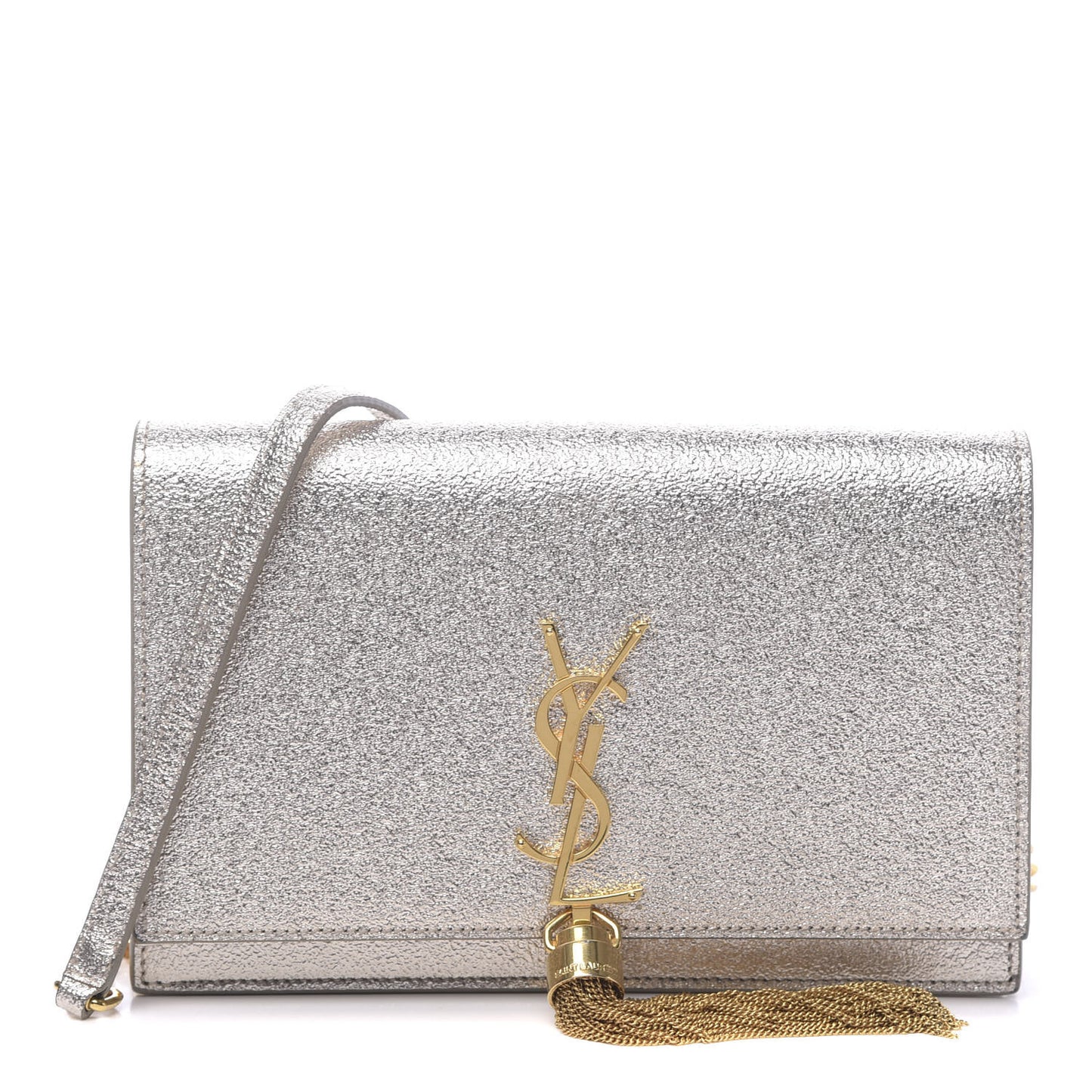 Metallic Calfskin Classic Monogram Kate Tassel Chain Wallet Platine