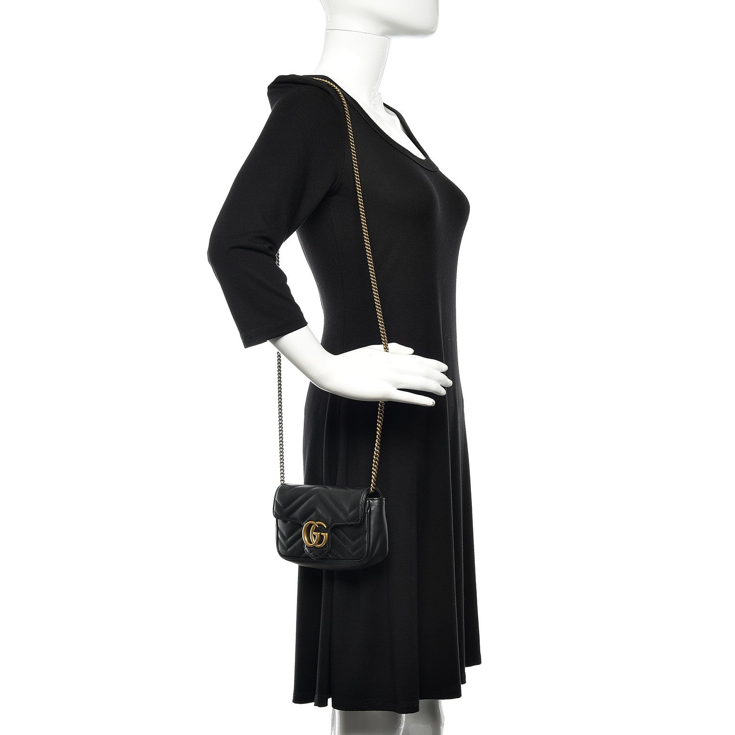 Gucci Calfskin Matelasse Super Mini GG Marmont Shoulder Bag Black 2 of 10