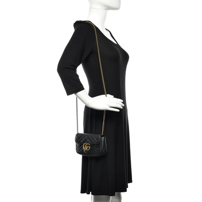 Gucci Calfskin Matelasse Super Mini GG Marmont Shoulder Bag Black 2 of 10