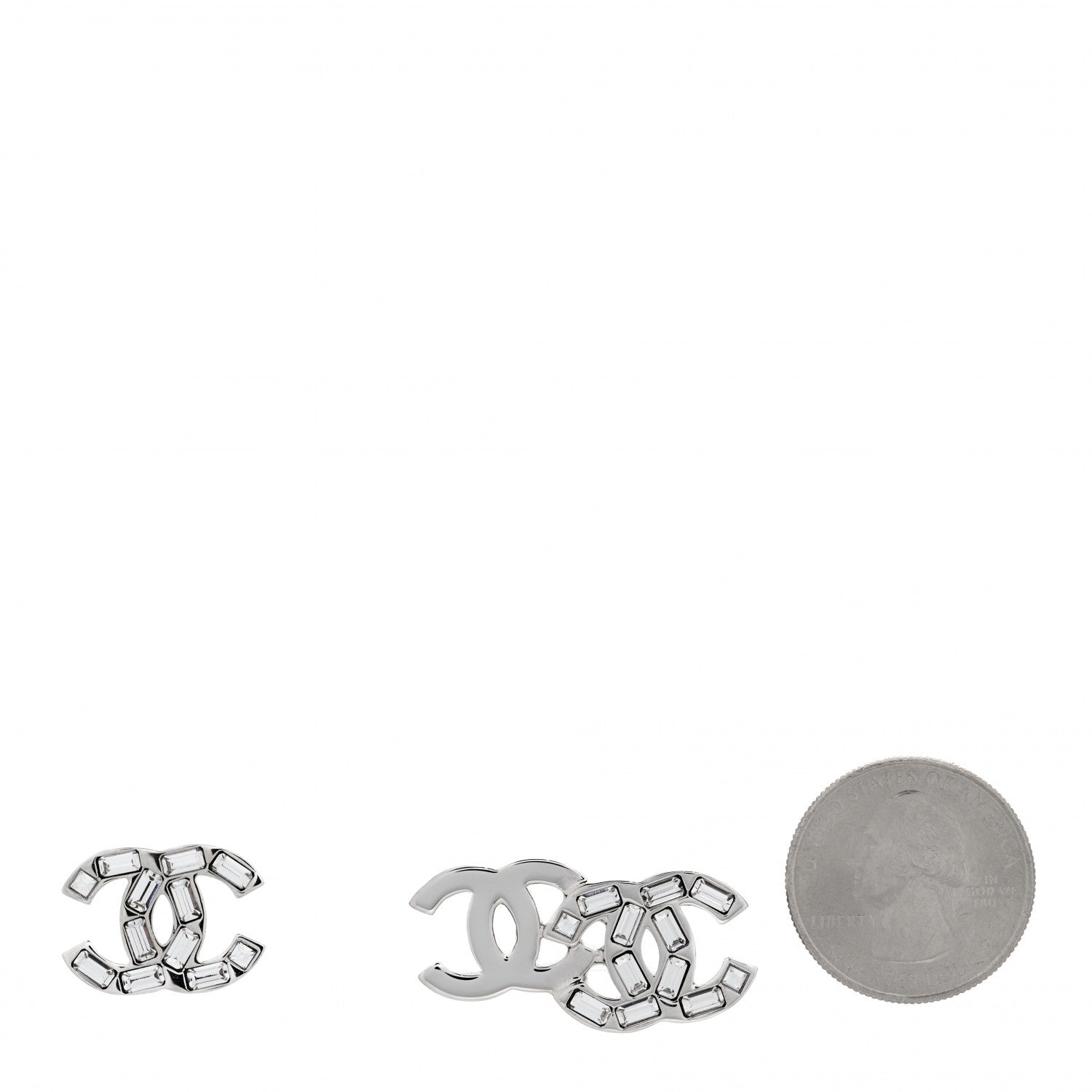 Chanel Baguette Crystal Double CC Earrings Silver 2 of 5