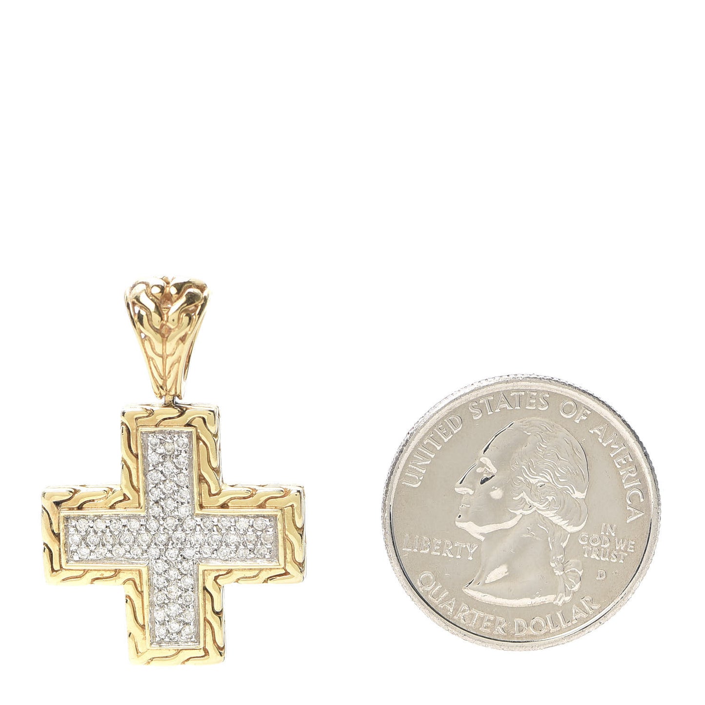 18K Yellow Gold Diamond Classic Chain Cross Pendant