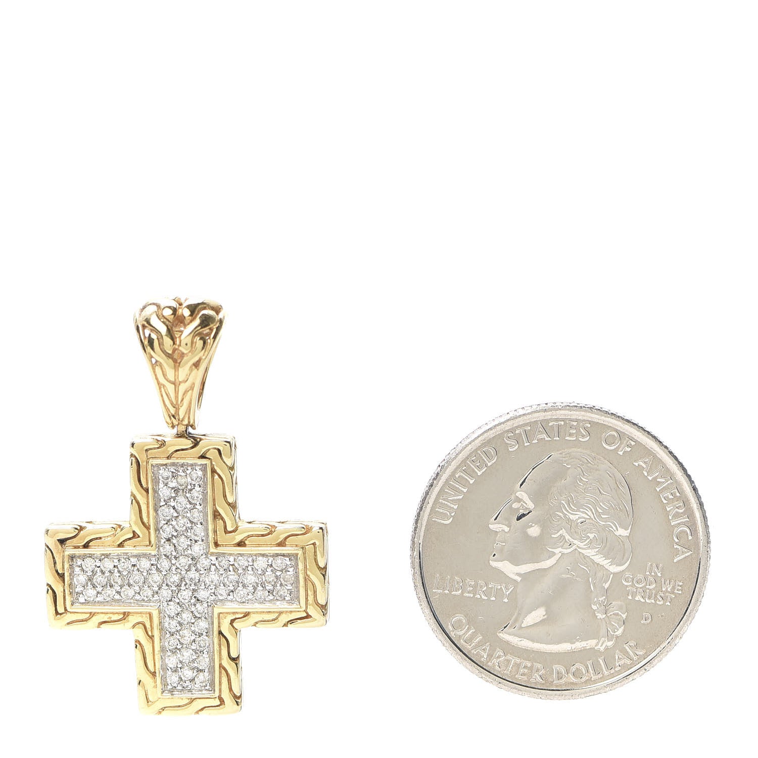 John Hardy 18K Yellow Gold Diamond Classic Chain Cross Pendant 2 of 3