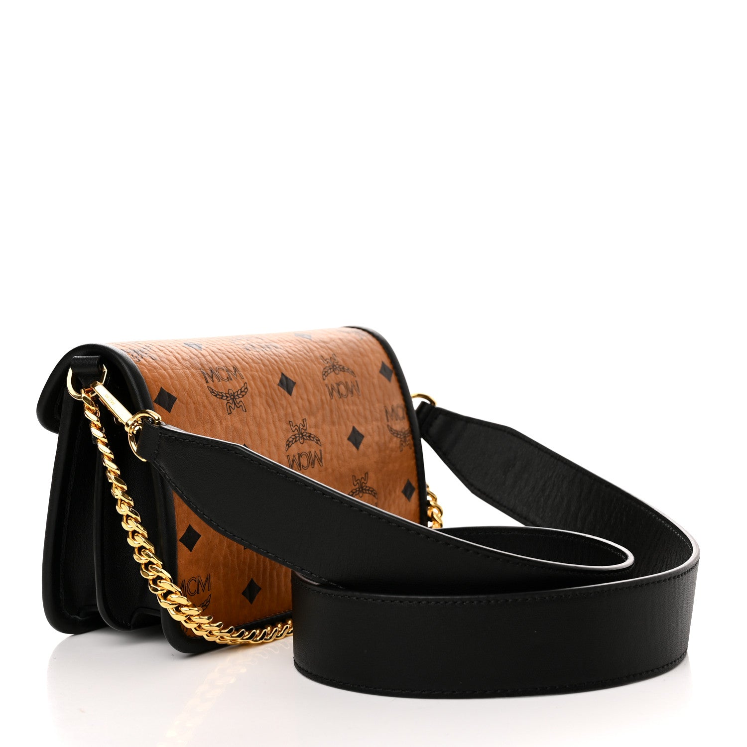 MCM Visetos Mini Patricia Crossbody Bag Cognac Black 3 of 10