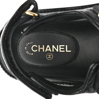 Chanel Grained Calfskin Velcro Dad Sandals 36 Black 8 of 10