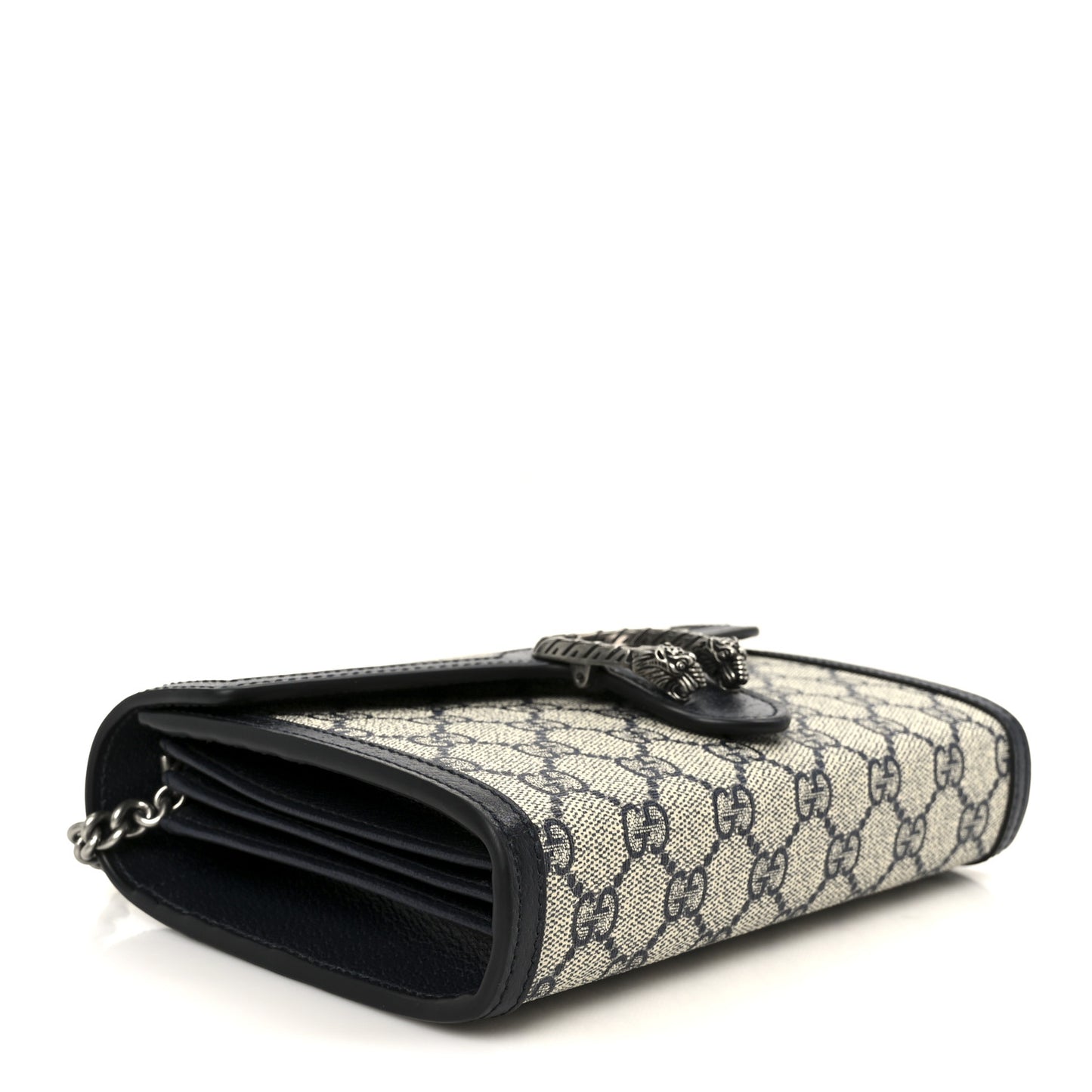 GG Supreme Monogram Textured Dollar Calfskin Mini Dionysus Chain Wallet Beige Blue
