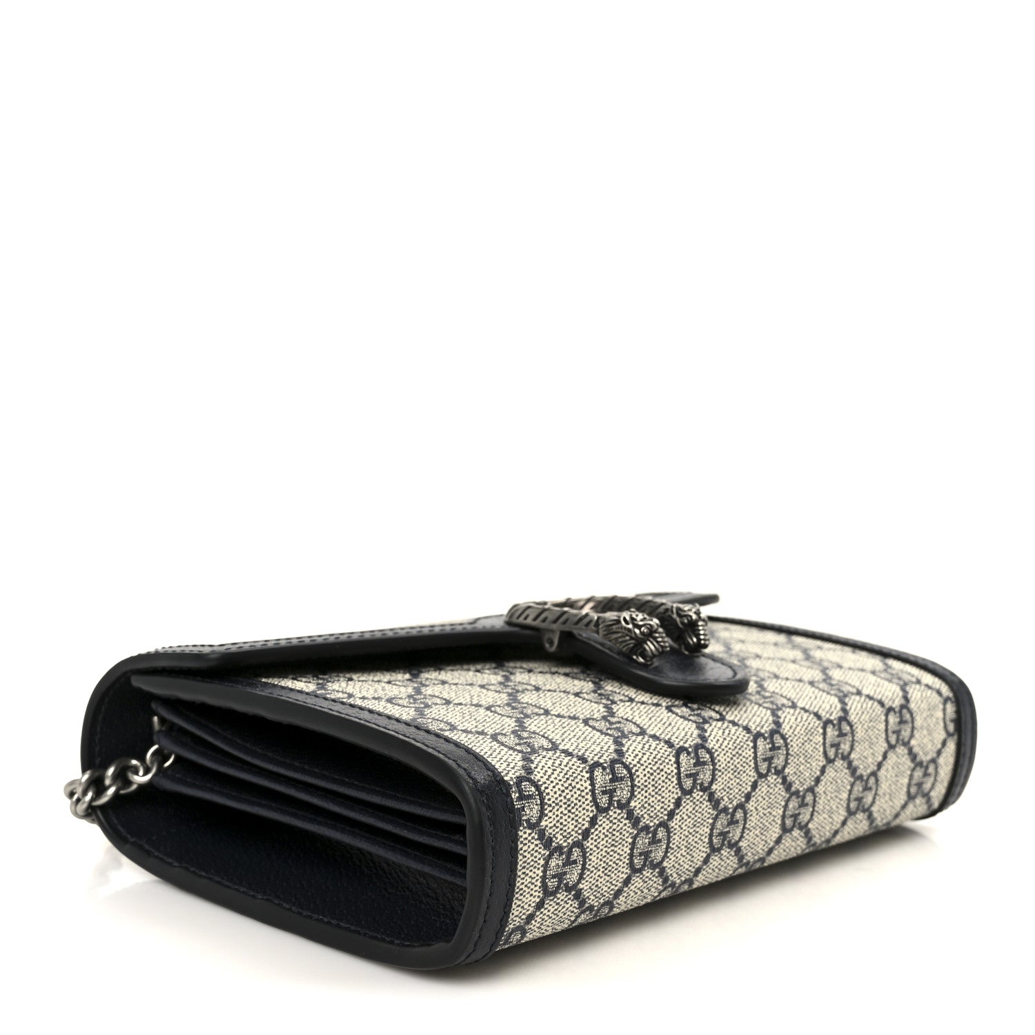Gucci GG Supreme Monogram Textured Dollar Calfskin Mini Dionysus Chain Wallet Beige Blue 4 of 10