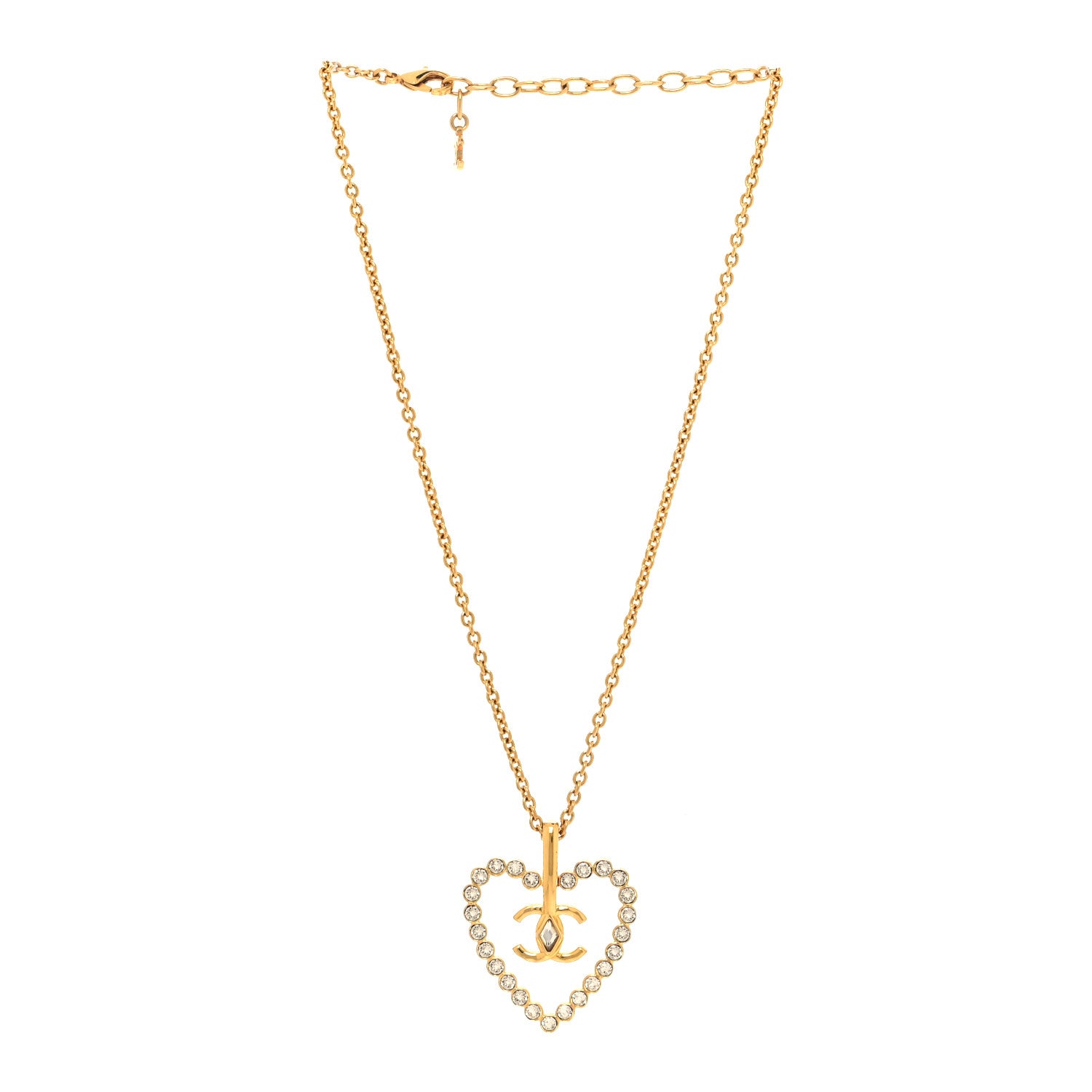 Chanel Crystal CC Heart Necklace Gold 3 of 4