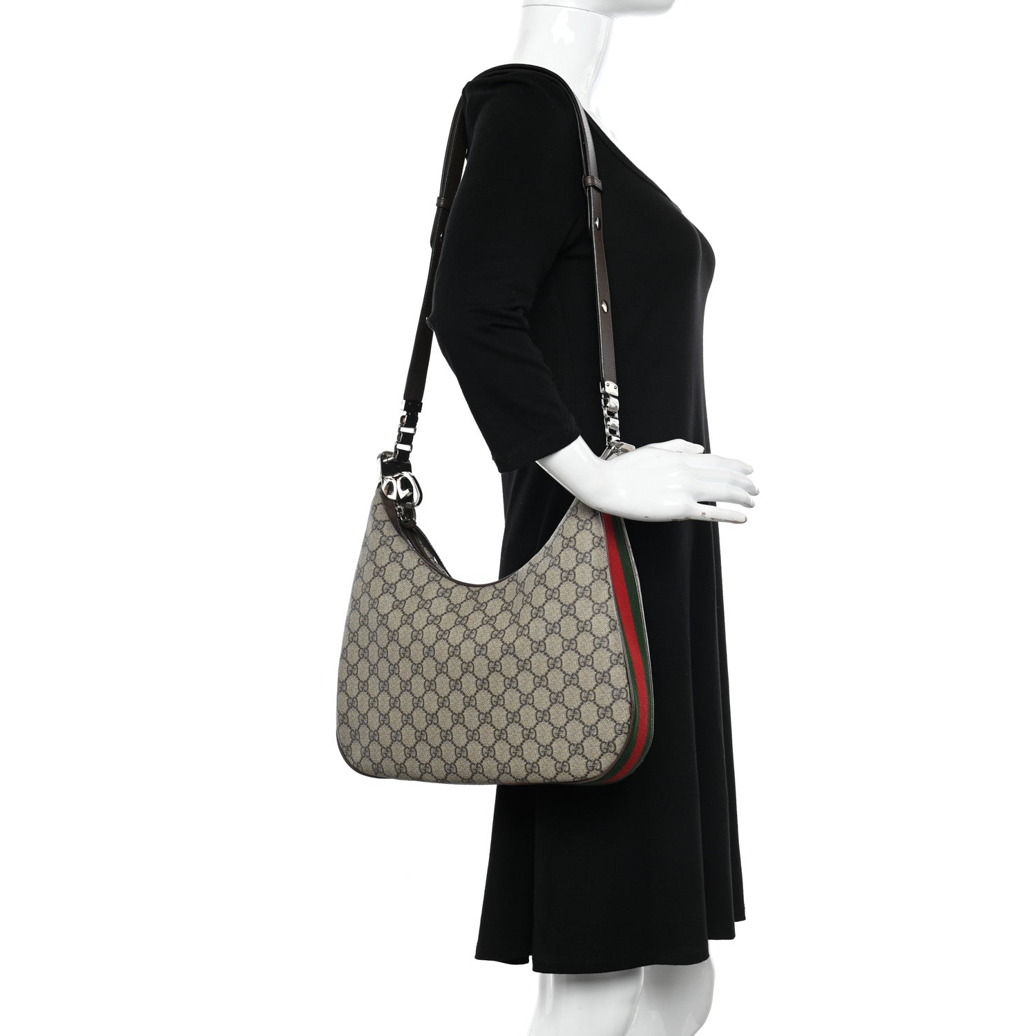 Gucci GG Supreme Monogram Textured Calfskin Web Large Attache Shoulder Bag Beige Ebony New Acero 2 of 10