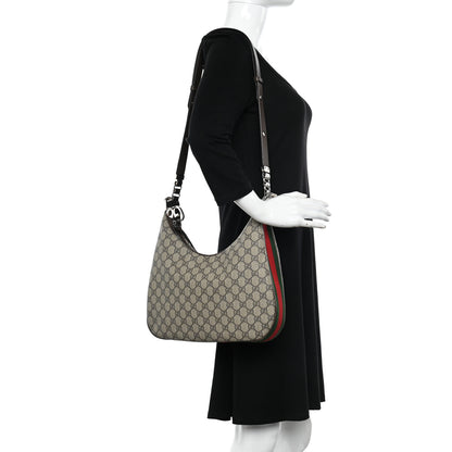 Gucci GG Supreme Monogram Textured Calfskin Web Large Attache Shoulder Bag Beige Ebony New Acero 2 of 10
