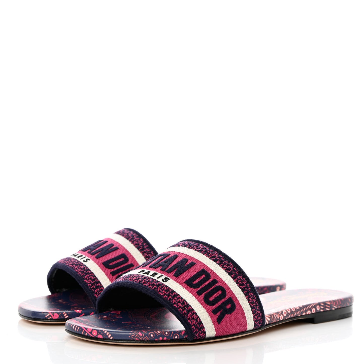 Canvas Embroidered Animals Dway Mules Slide Sandals 37 Deep Blue Fuchsia