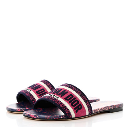 Christian Dior Canvas Embroidered Animals Dway Mules Slide Sandals 37 Deep Blue Fuchsia 6 of 18