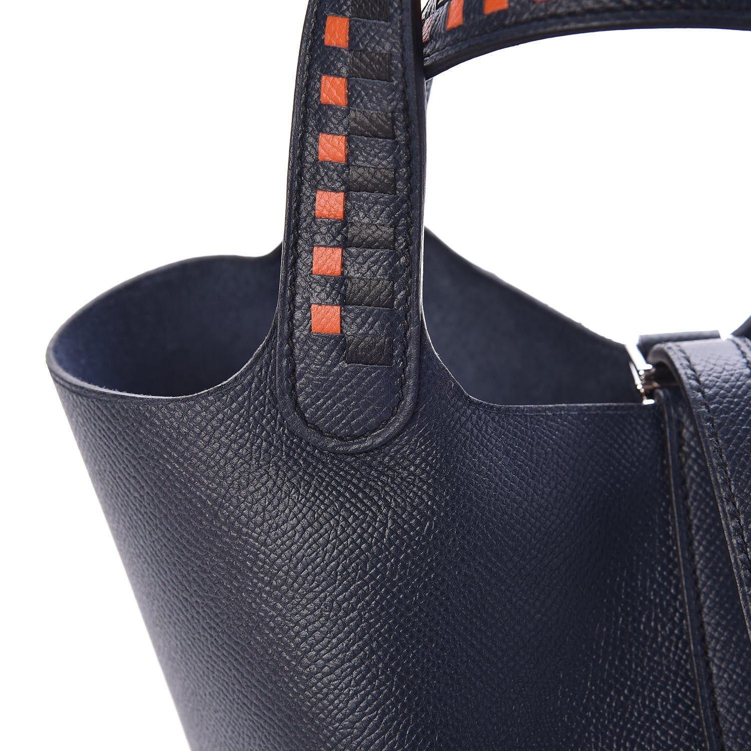Hermes Epsom Tressage De Cuir Picotin Lock 18 PM Bleu Indigo Black Terre Battue 8 of 9