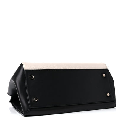 Celine Textured Calfskin Small Bi-Color Edge Shoulder Bag Black Cream 3 of 9