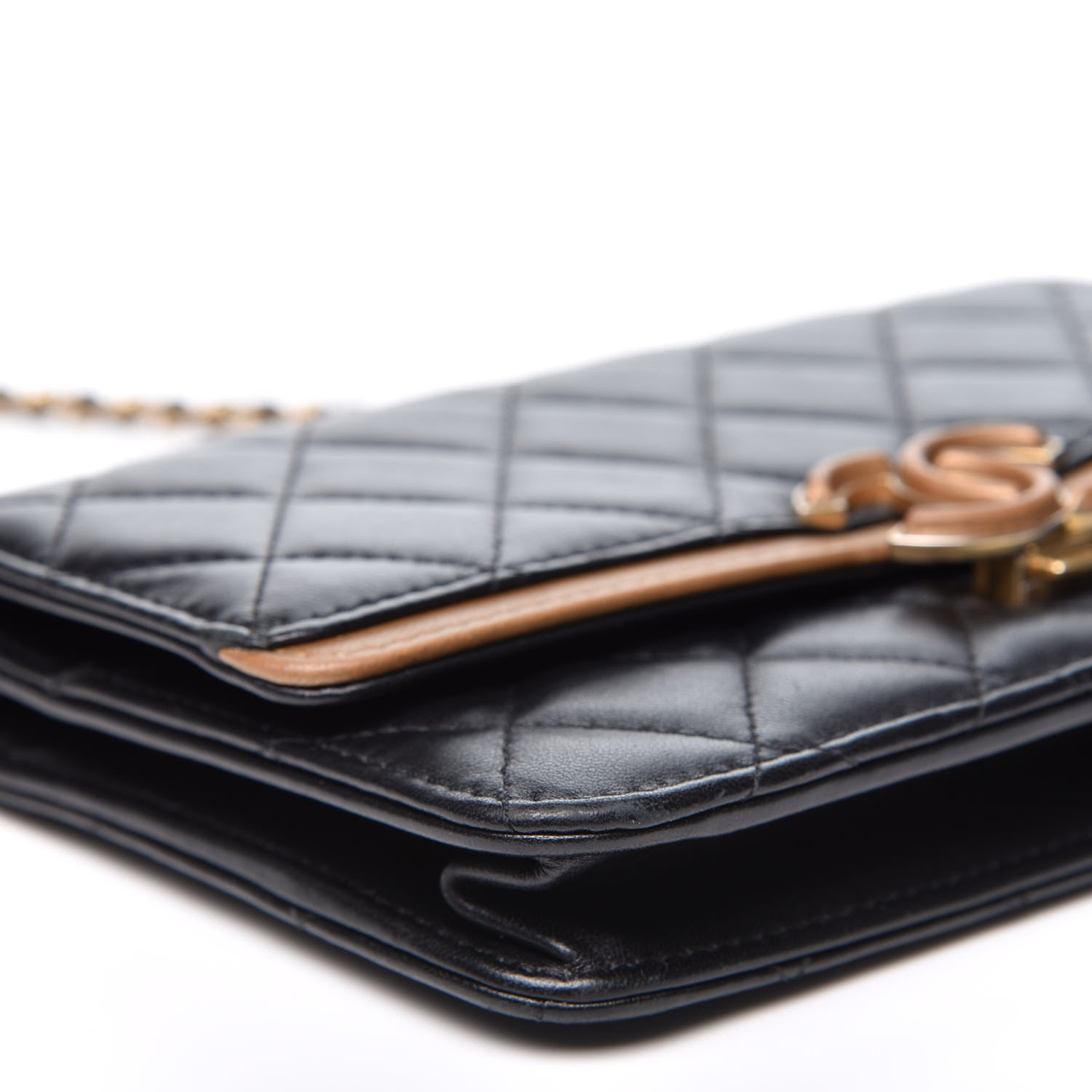 Chanel Lambskin Quilted CC Chic Wallet on Chain WOC Black Gold 5 of 10