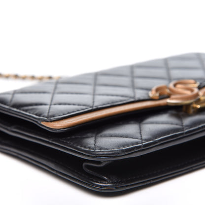 Chanel Lambskin Quilted CC Chic Wallet on Chain WOC Black Gold 5 of 10