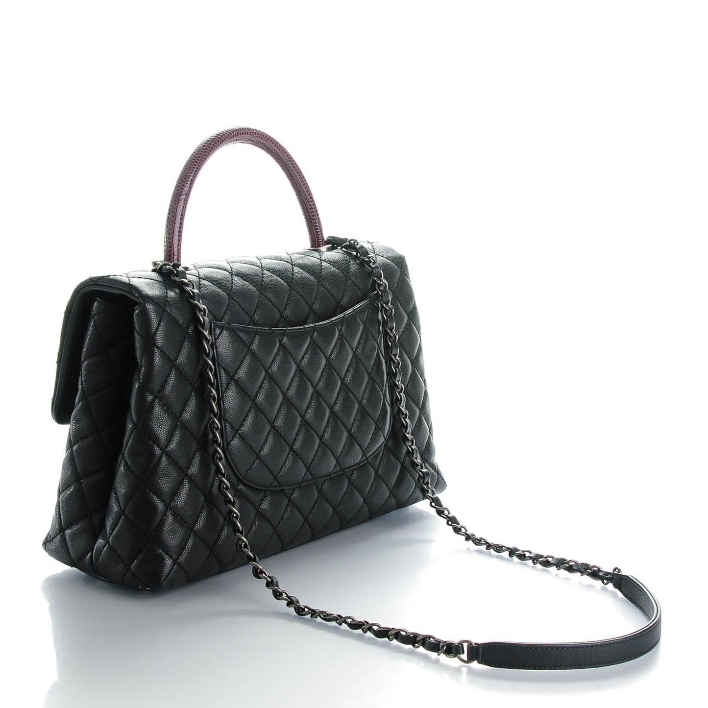 Caviar Lizard Quilted Medium Coco Handle Flap Black