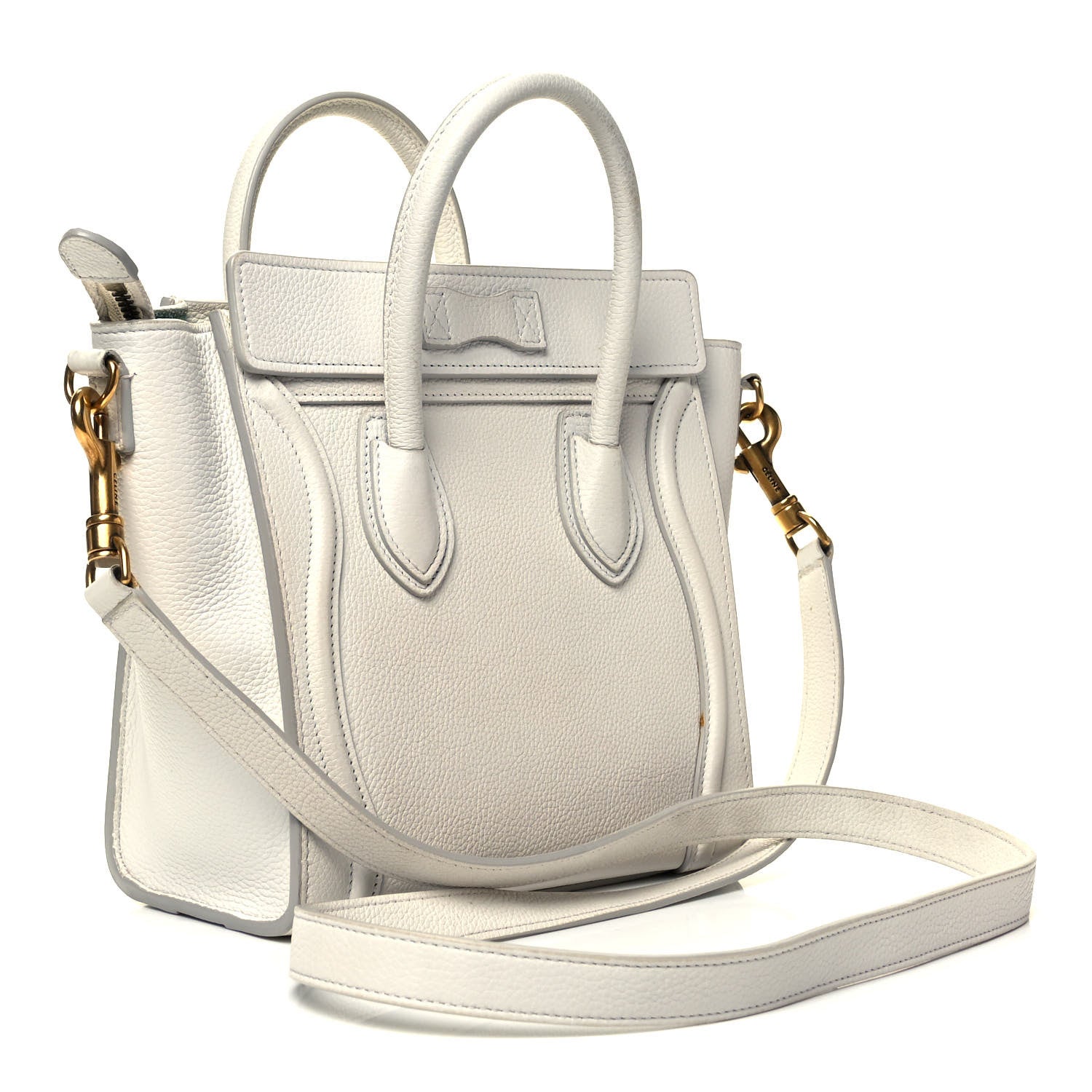 Celine Drummed Calfskin Nano Luggage White 3 of 9