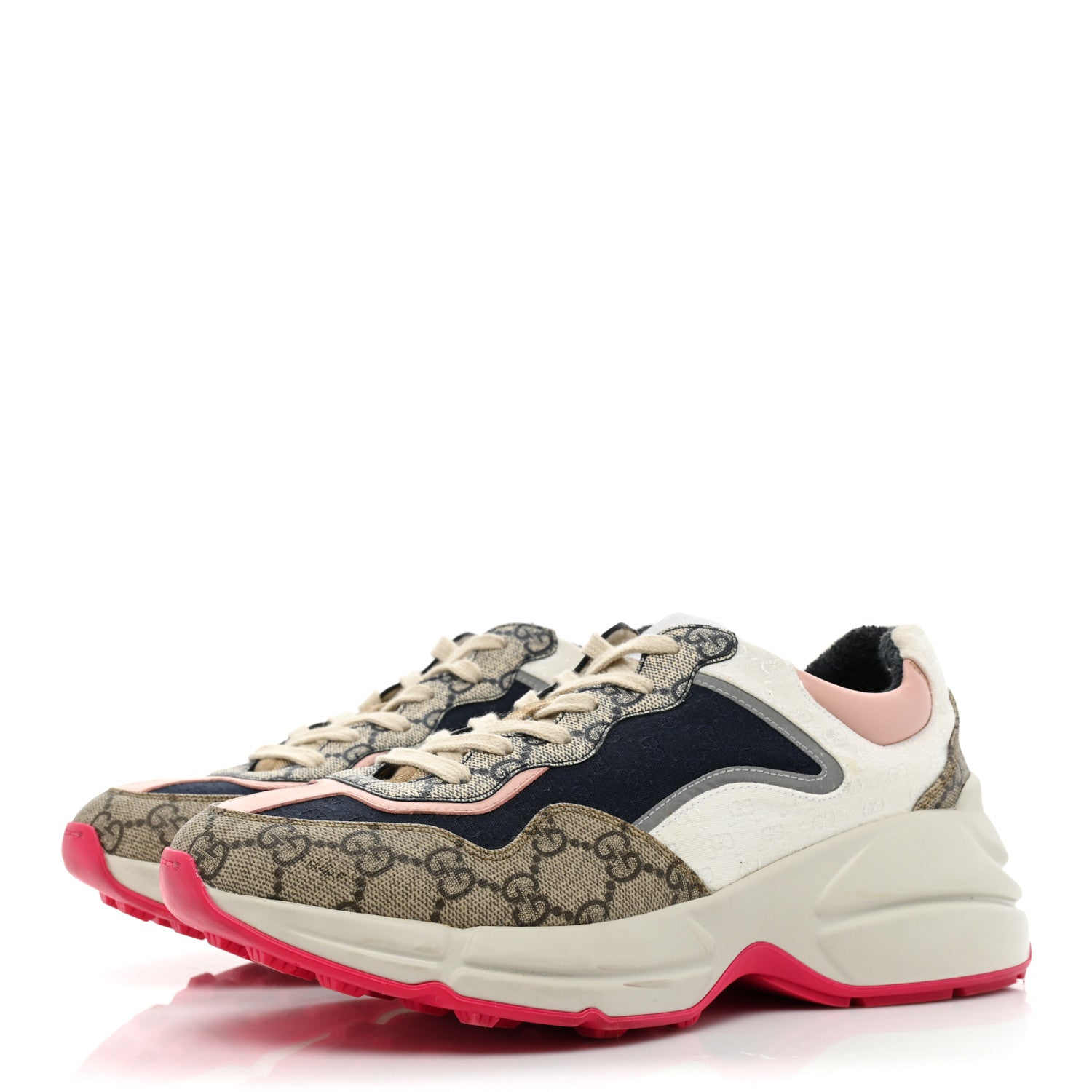 Gucci GG Supreme Monogram Mix Monogram Womens Rhyton Sneakers 39.5 London Blue Beige Pale Pink 3 of 17