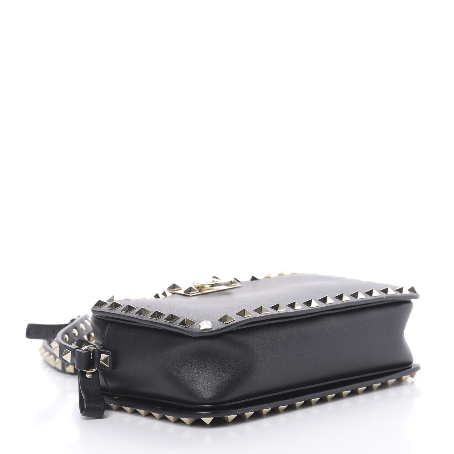 Vitello Rockstud Flip Lock Camera Crossbody Bag Black