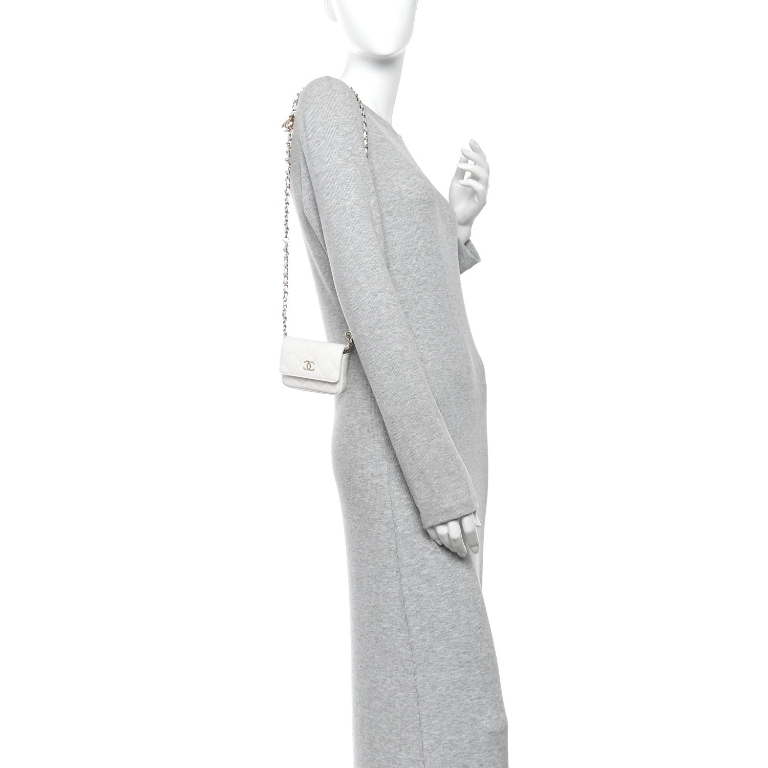 Chanel Caviar Quilted Belt Bag With Charms On Chain White 2 of 8