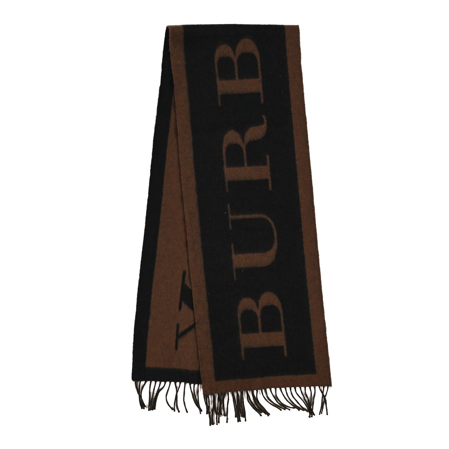 Cashmere Wool Bi-Color Logo Fringe Scarf Beige Black