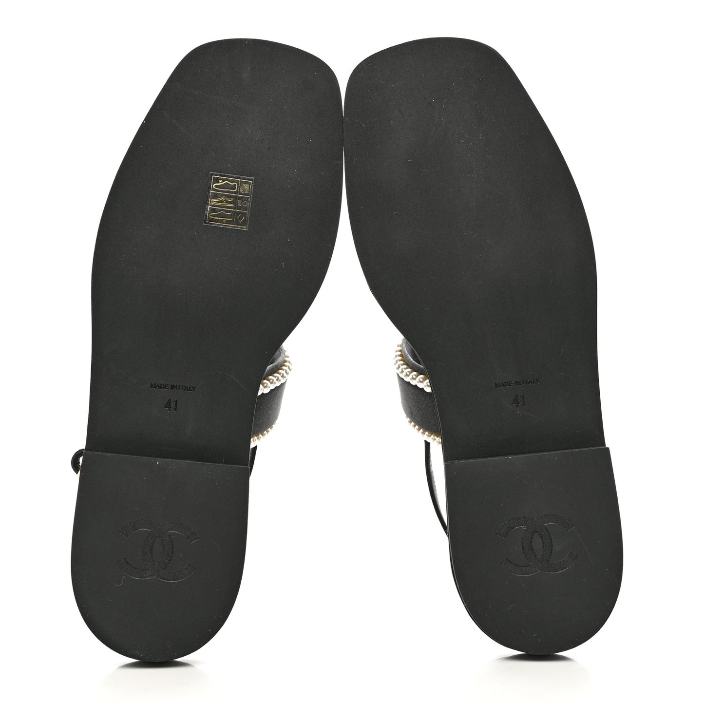 Satin Pearl Quilted Flat Sandals 41 Black