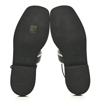 Chanel Satin Pearl Quilted Flat Sandals 41 Black 5 of 8
