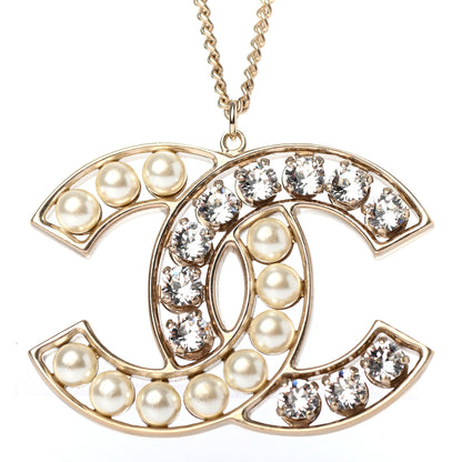 Chanel Pearl Crystal CC Pendant Necklace Gold 3 of 4