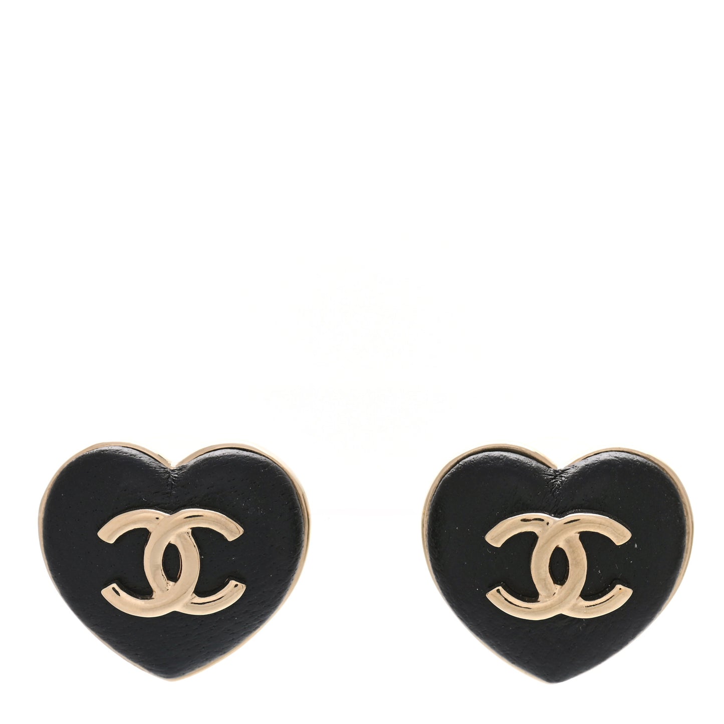 Lambskin CC Heart Earrings Black Gold