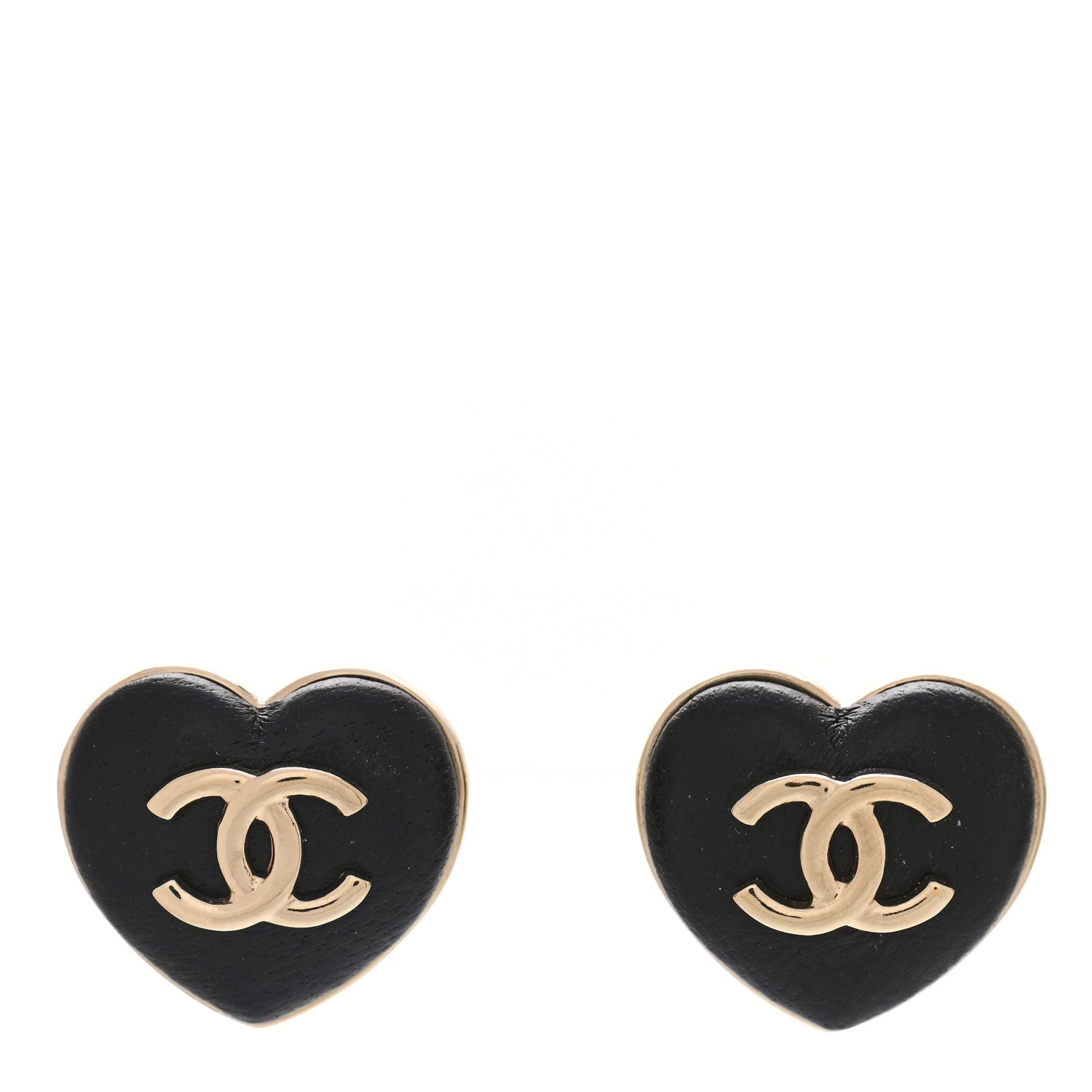 Chanel Lambskin CC Heart Earrings Black Gold 1 of 5