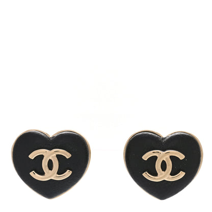 Chanel Lambskin CC Heart Earrings Black Gold 1 of 5