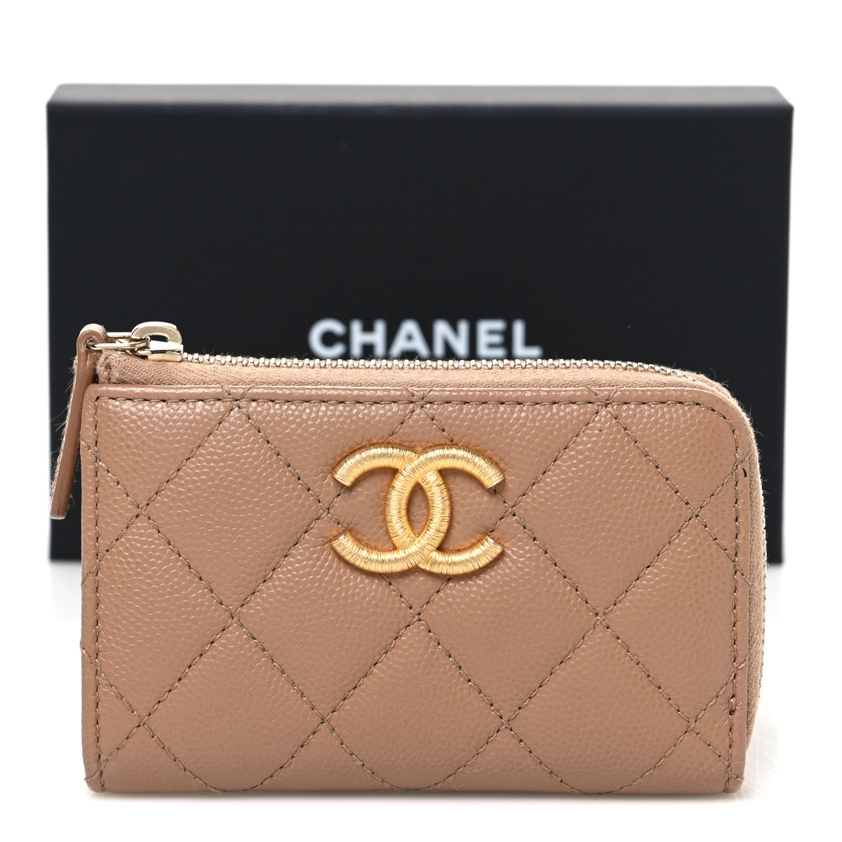 Chanel Caviar Quilted Zipped Key Holder Case Dark Beige 8 of 8