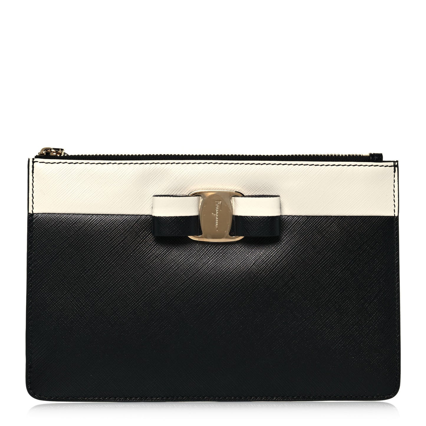 Printed Calfskin Vara Bow Clutch Black White