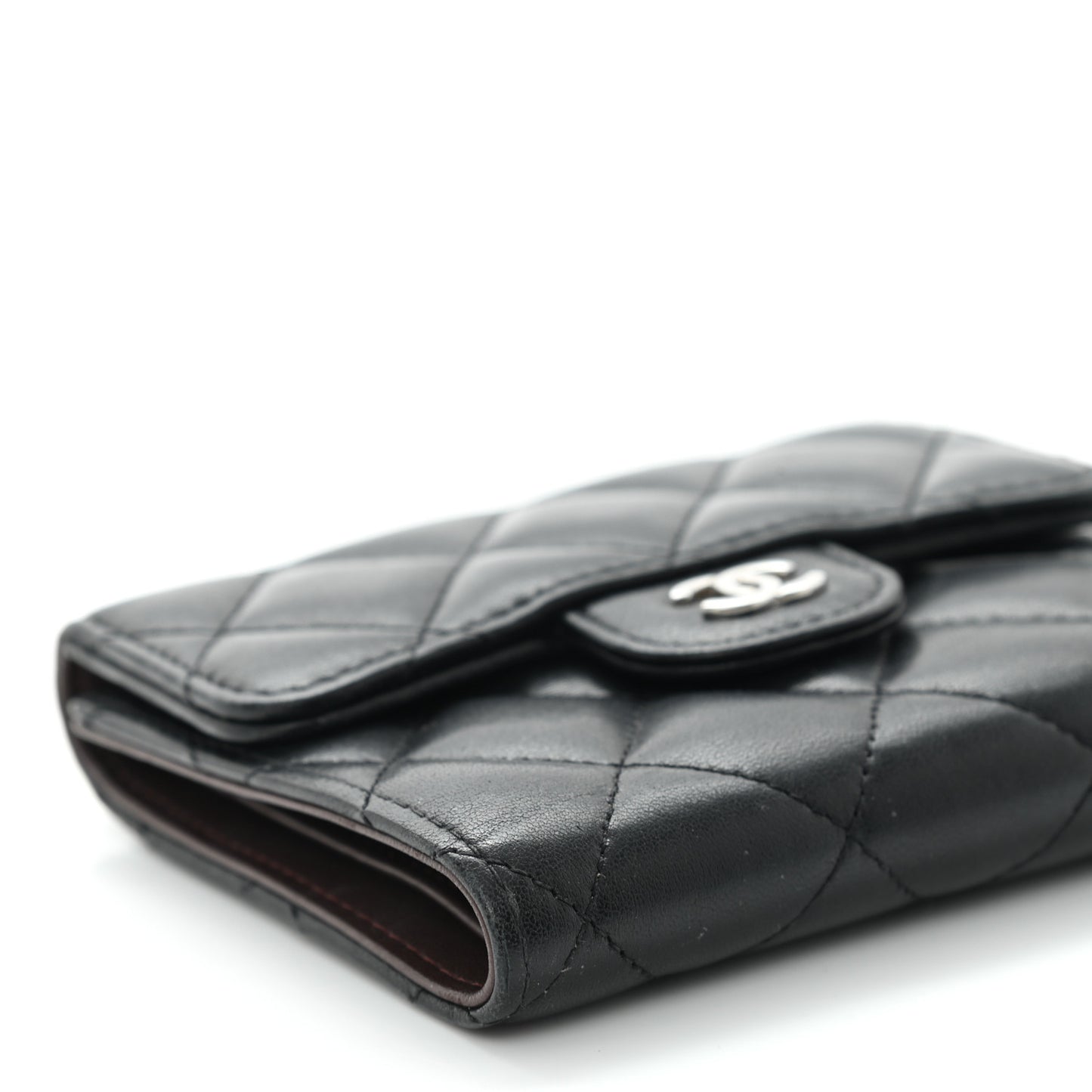 Lambskin Quilted Small Compact Wallet Black