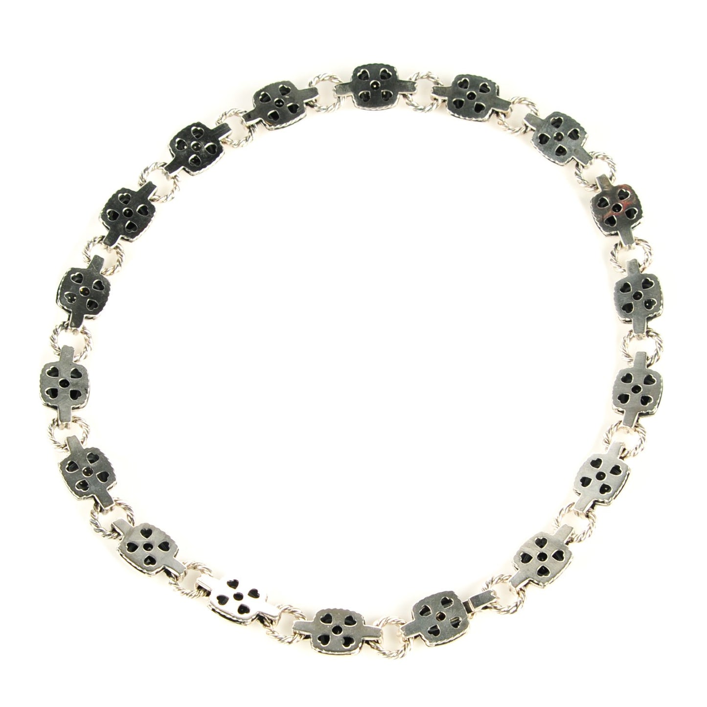 Sterling Silver Pave Diamond Black Onyx 7mm Renaissance Necklace