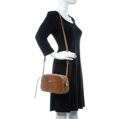 Gucci Velvet Matelasse Small GG Marmont Chain Shoulder Bag Taupe 2 of 7