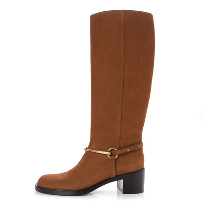 Gucci Calfskin Tess Horsebit Tall Boots 38.5 Nut Brown 1 of 7