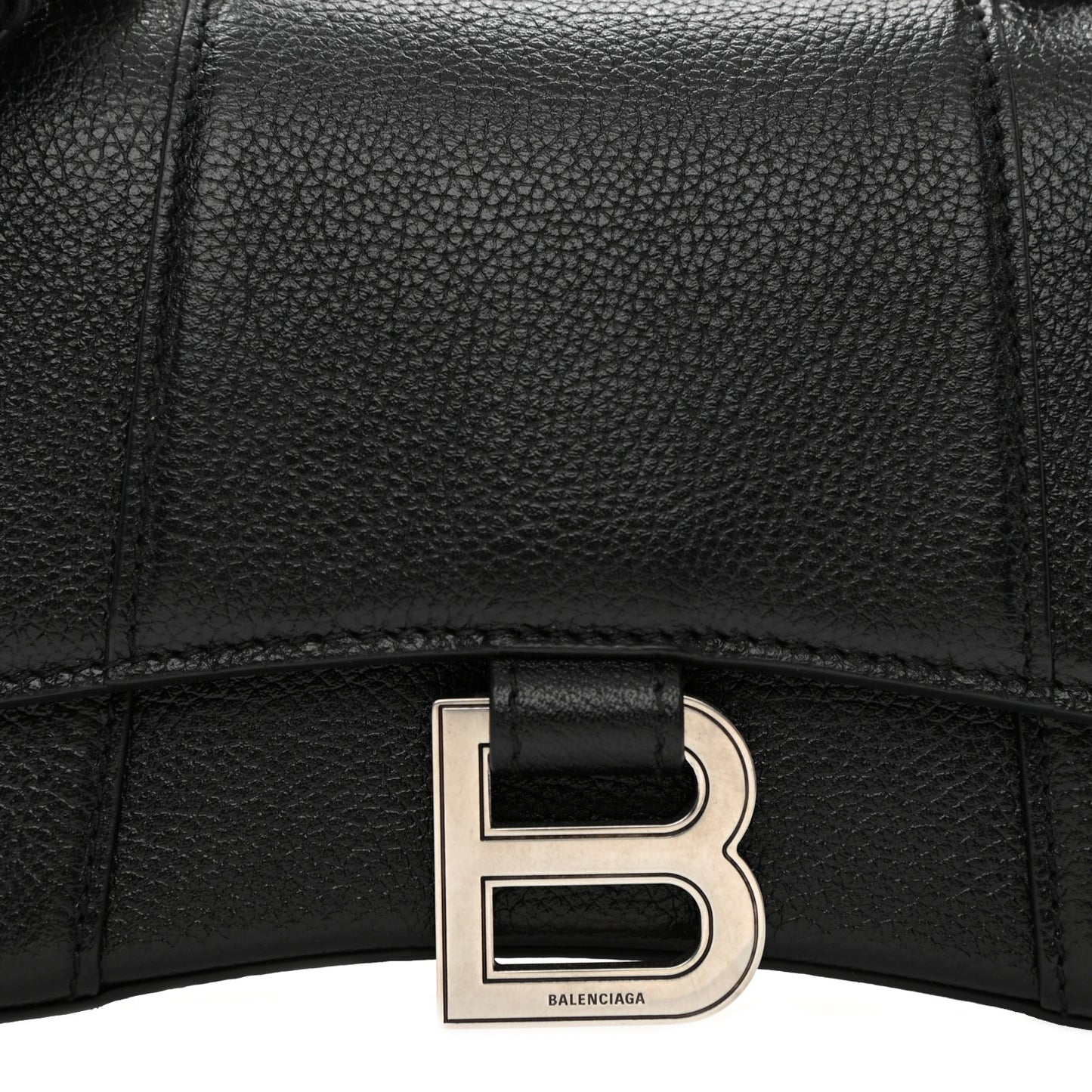 Grained Calfskin Hourglass Top Handle Bag XS Black