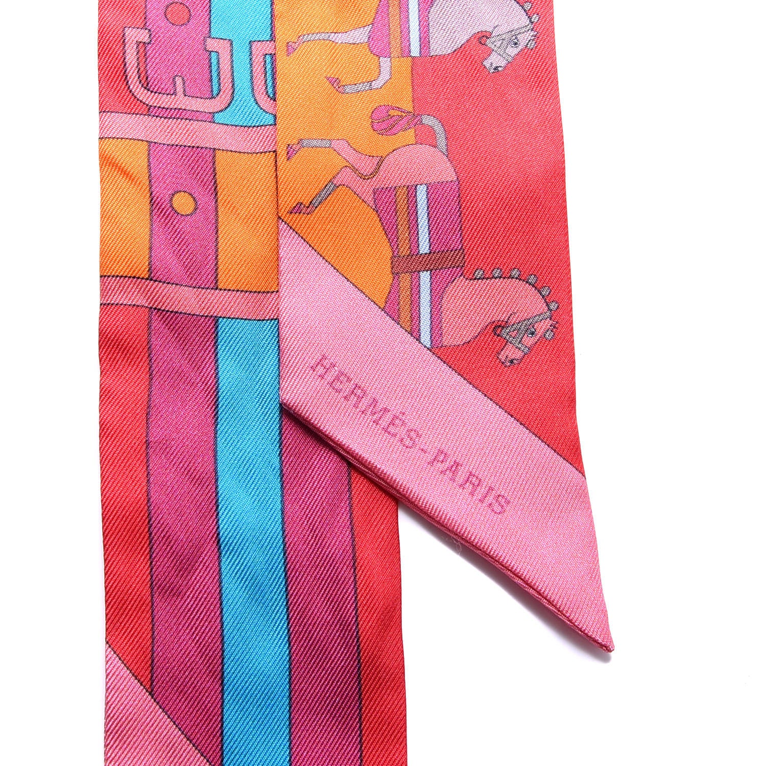 Hermes Silk Rocabar Twilly Orange Rouge Framboise 2 of 4