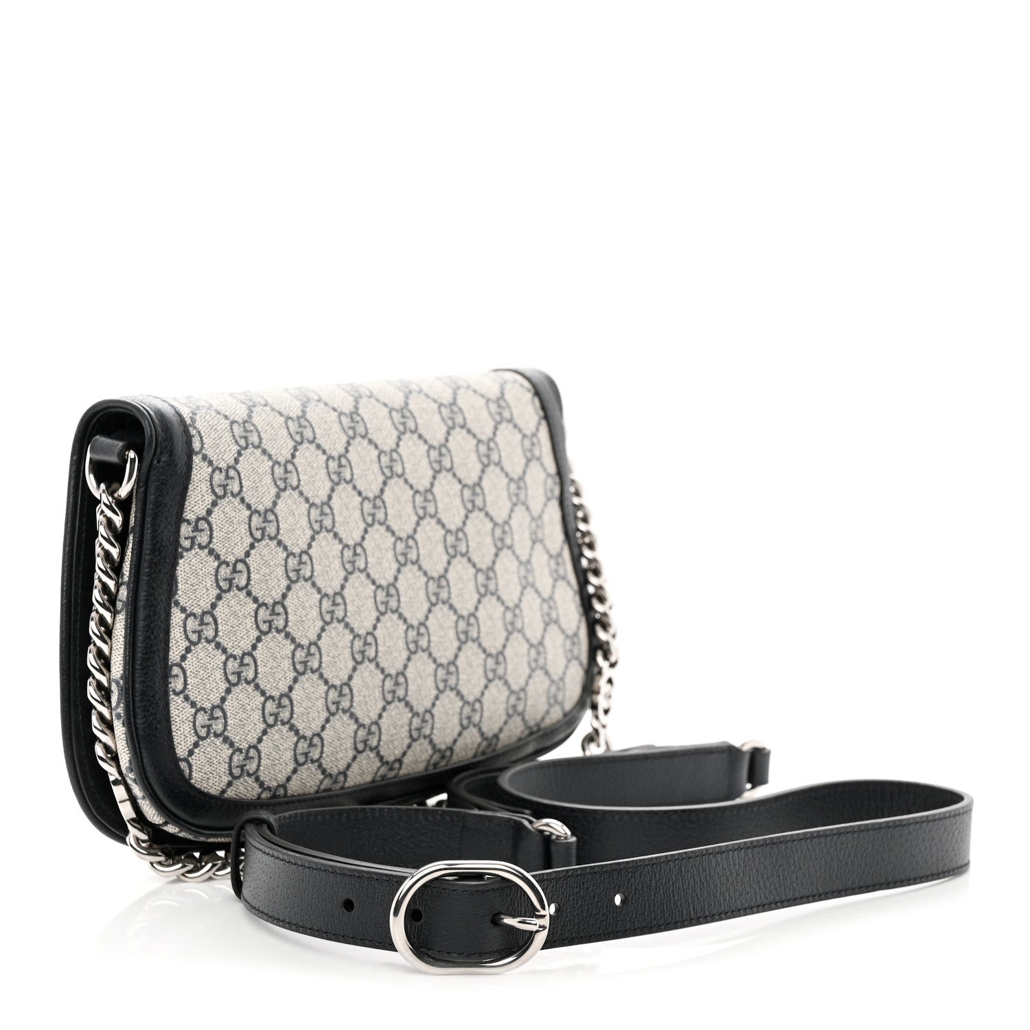 Gucci GG Supreme Monogram Textured Dollar Calfskin Blondie Chain Shoulder Flap Bag Beige Blue 3 of 10