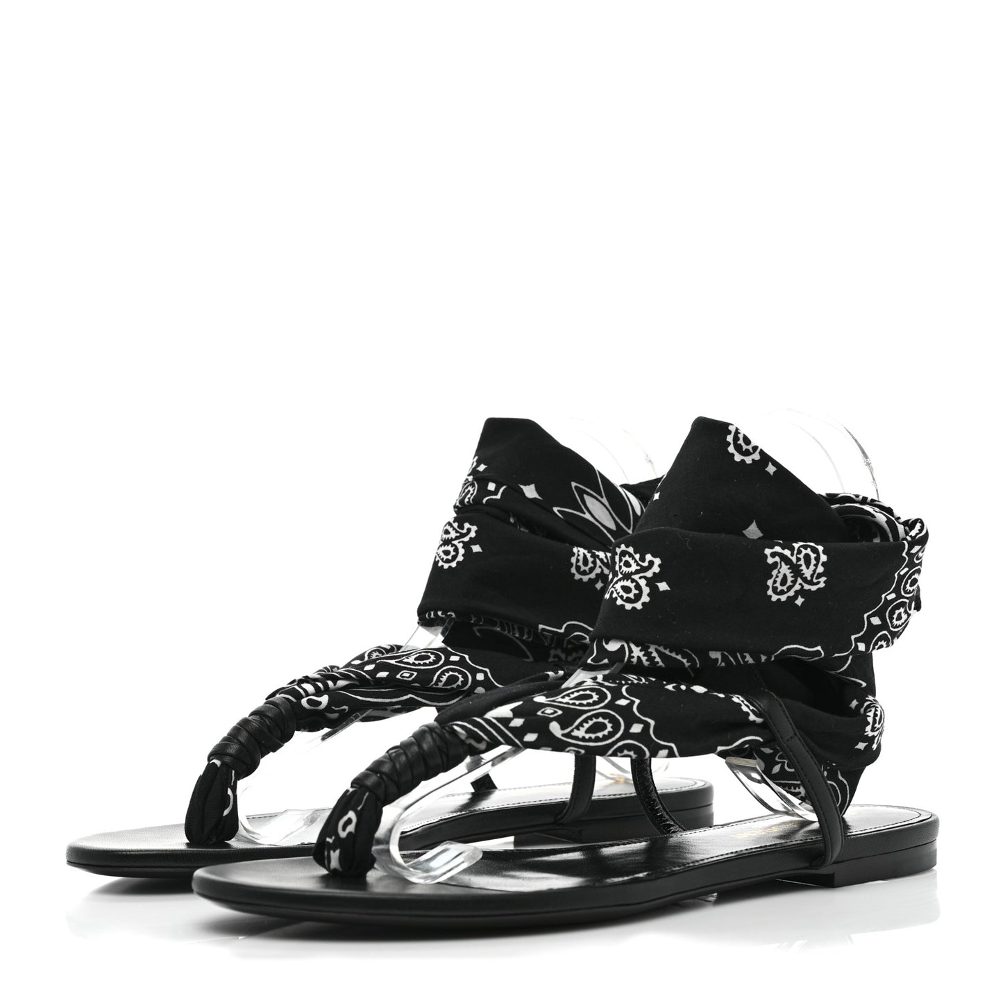 Printed Tessuto Nappa Vendome Bandana Dallas 05 Foulard Ankle Strap Sandals 37.5 Black