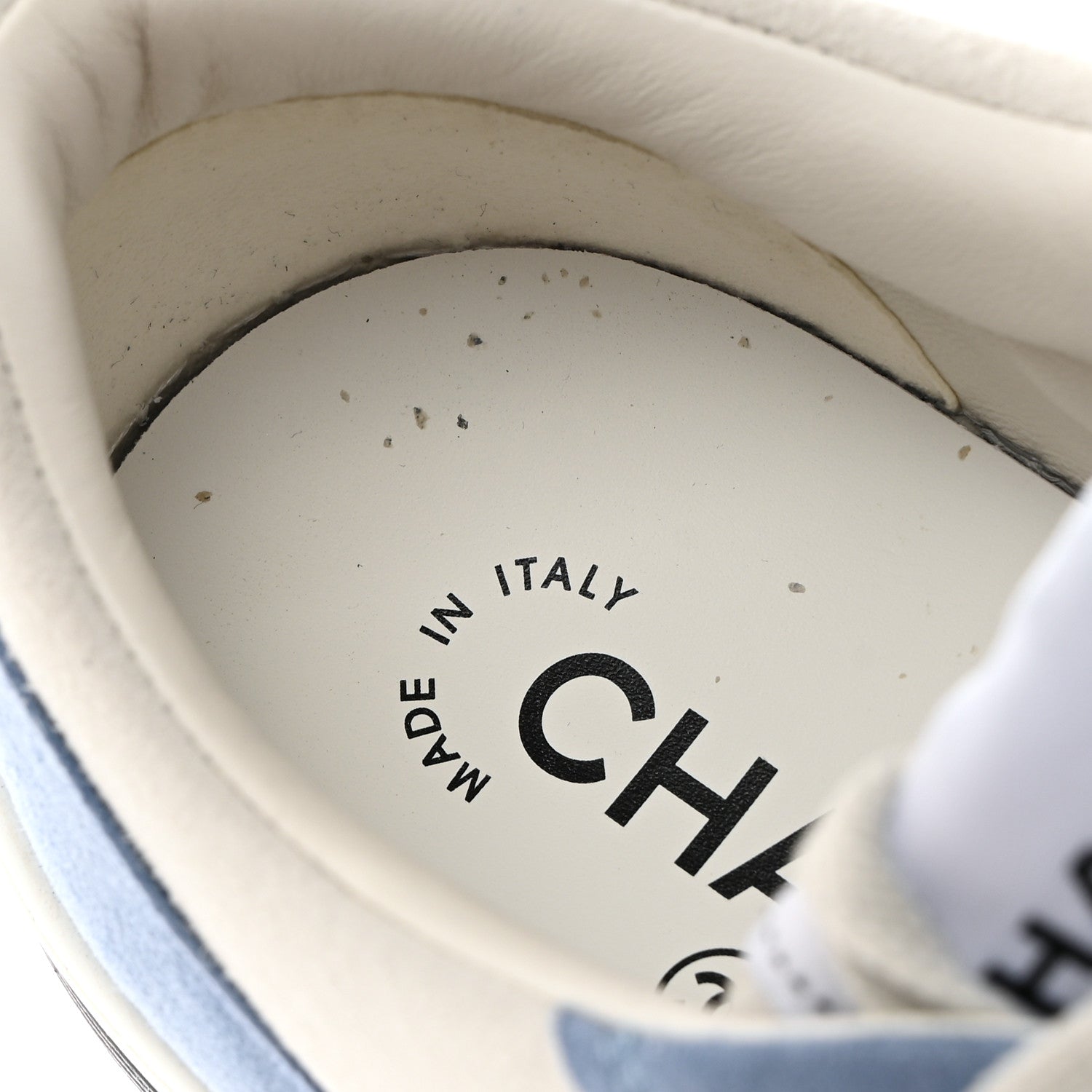 Chanel Suede Kidskin Womens CC Sneakers 38 White Blue 10 of 11