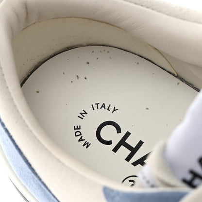 Chanel Suede Kidskin Womens CC Sneakers 38 White Blue 10 of 11