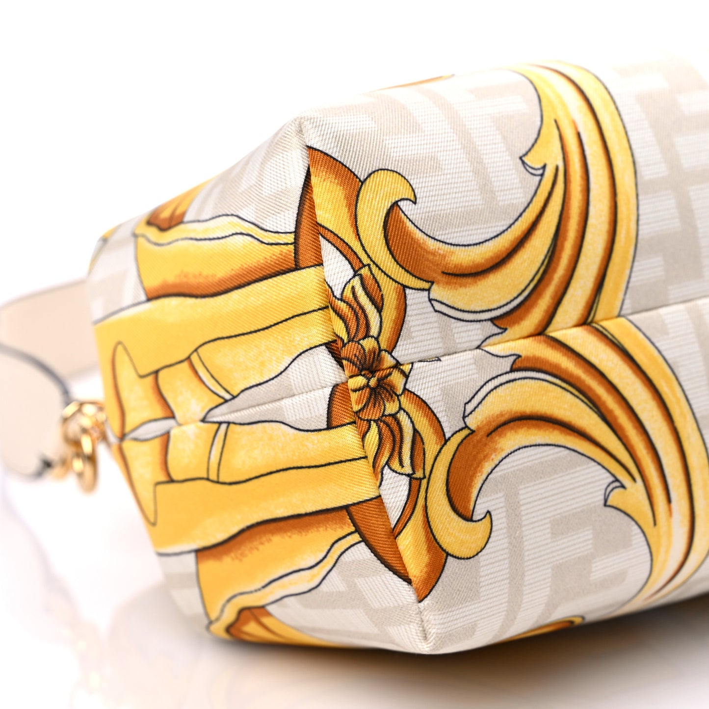 X VERSACE Silk Calfskin Fendace FF Baroque Print Medium Fendi First White Gold