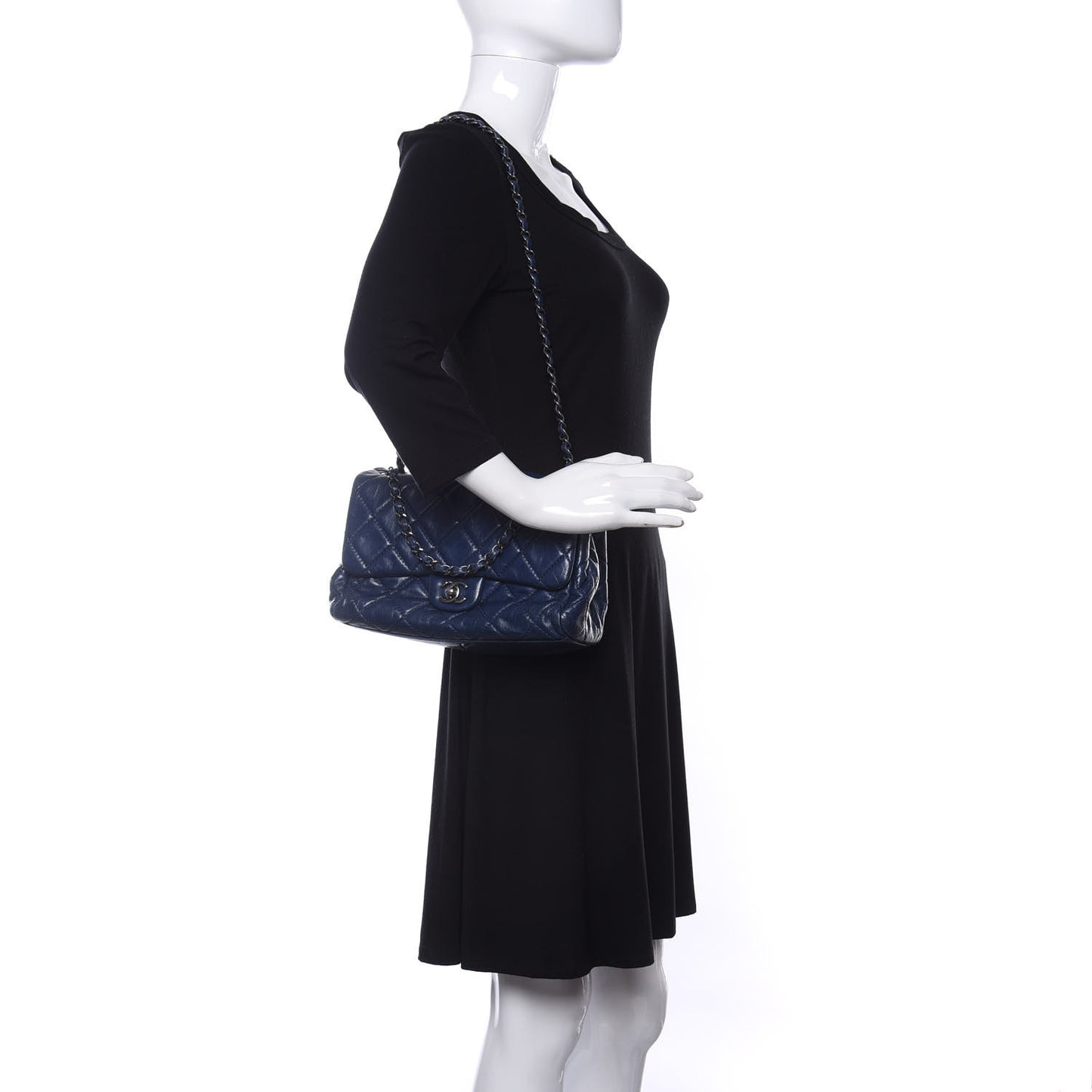 Glazed Calfskin Quilted Medium Coco Soft Flap Navy