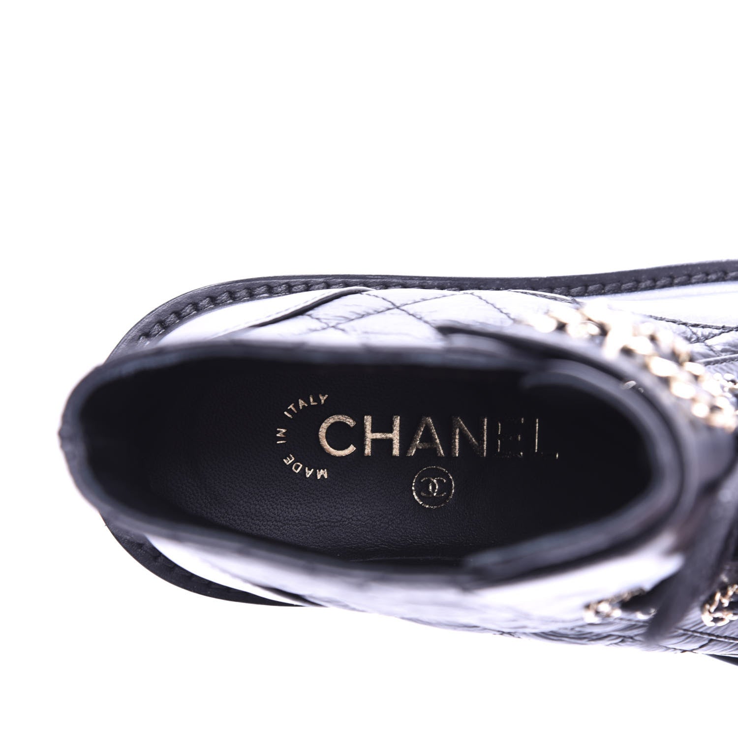 Chanel Shiny Goatskin Calfskin Quilted Lace Up Combat Boots 35.5 Black 7 of 10