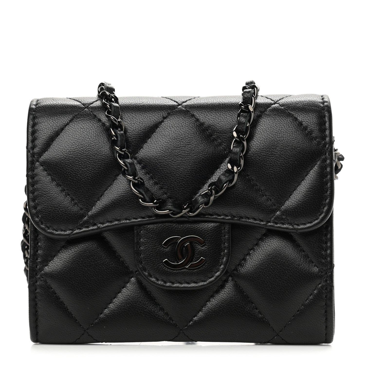 Chanel Lambskin Quilted Flap Card Holder On Chain So Black 1 of 11